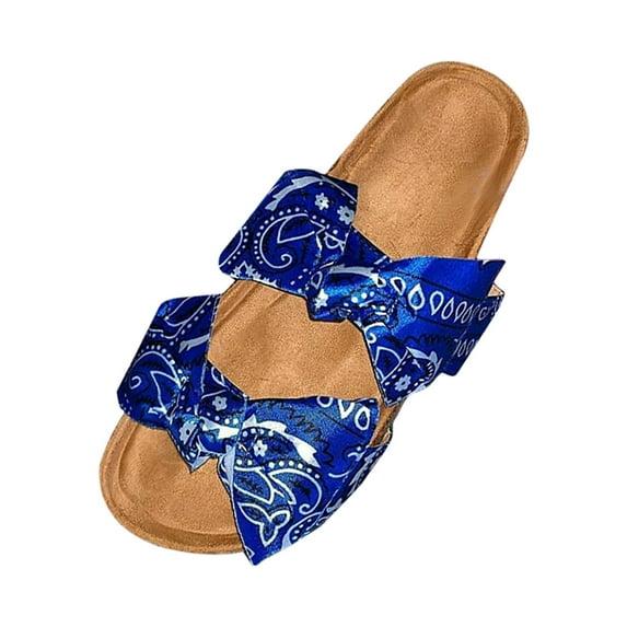 Anuirheih Women's Flat Sandals, Beach Shoes Women Summer Slip On Sandals Casual Womens Shoes with Cute Bow(Blue)
