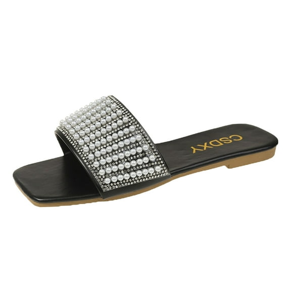 Anuirheih Women's Flat Sandals Bottomed Casual Shoes Open Toe Open Toe Slippers Sandals Women (Black)