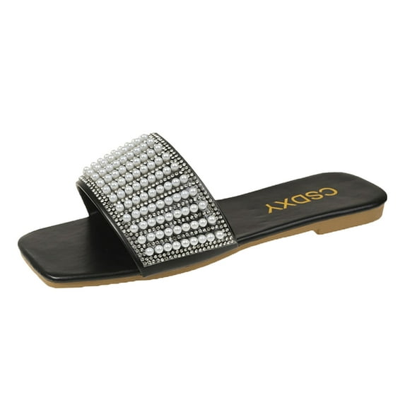 Anuirheih Women's Flat Sandals Bottomed Casual Shoes Open Toe Open Toe Slippers Sandals Women (Black)