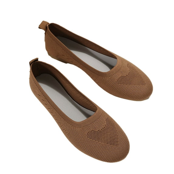 Anuirheih Women’s Flat Shoes Knit Dress Shoes Round Toe Slip On Walking Flats Shoes for Woman Low Wedge Comfort Soft(Brown)