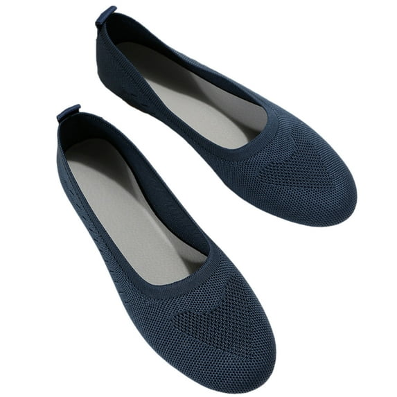 Anuirheih Womenโs Flat Shoes Knit Dress Shoes Round Toe Slip On Walking Flats Shoes for Woman Low Wedge Comfort Soft(Navy)
