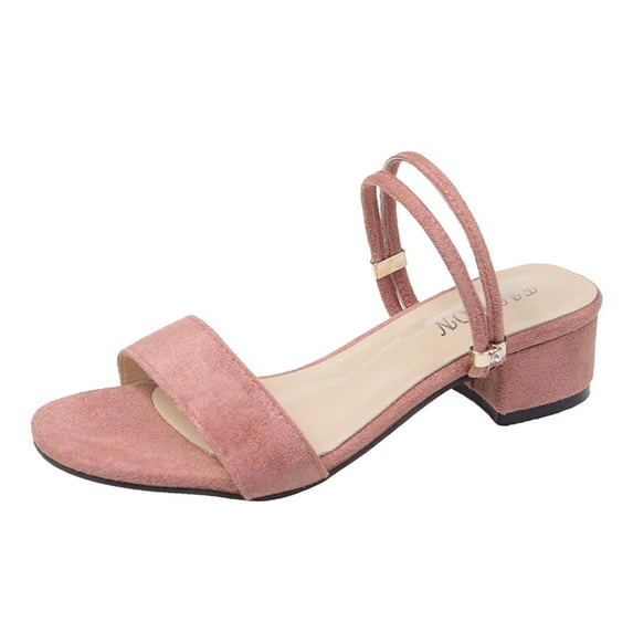 Anuirheih Women's Medium Heeled Mules Fish Mouth Slippers Thick Heeled Sandals Sandals Women (Pink)