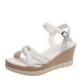 thumbnail image 1 of Anuirheih Women's Open Toe Buckle Strap Wedge Sandals Sandals Women (Beige), 1 of 4