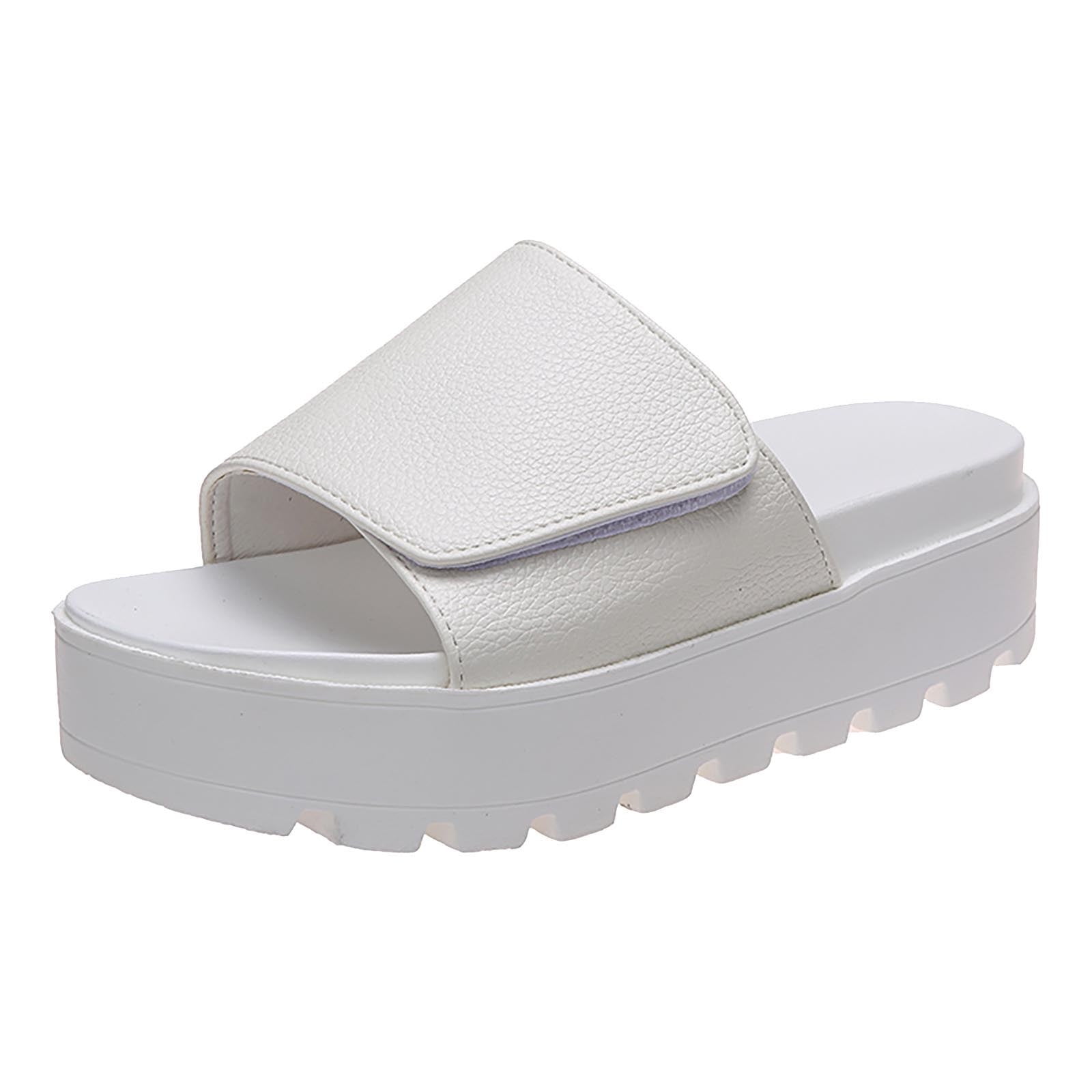 Anuirheih Women s Sandals Comfortable Open Toe Slip On Wedge Slides Summer Casual Flatform Chunky Sandals White Walmart
