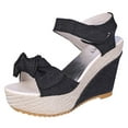 thumbnail image 1 of Anuirheih Women's Rope Sandals Bow Wedge Thick Bottom Peep Toe Sandals Sandals Women (Black), 1 of 5