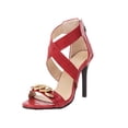 thumbnail image 1 of Anuirheih Women's Shoes Back Zip Sandals Super High Heel Peep Toe Fashion Chain Casual Straps Stilettos Sandals Women (Red), 1 of 9