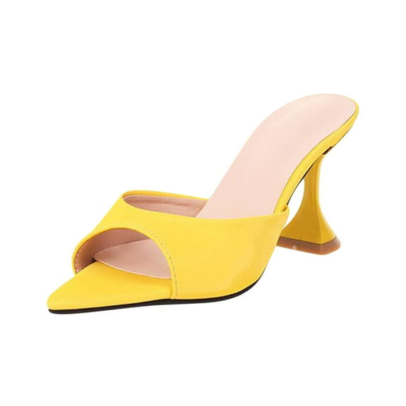 Anuirheih Women's Shoes Casual Peep Toe Pointed Fashion Non-slip Slippers Sandals Stilettos Sandals Women (Yellow)