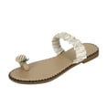 thumbnail image 1 of Anuirheih Women's Slide Sandals Rhinestone Pearl Open Toe Flat Sandals Slip On Toe Ring Slide Casual Summer Beach Sandals(Beige), 1 of 1