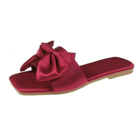 Anuirheih Women's Slippers Sandals Slide with Cute Bow Casual Sandal Flat Open Toe Slides Women(Red)
