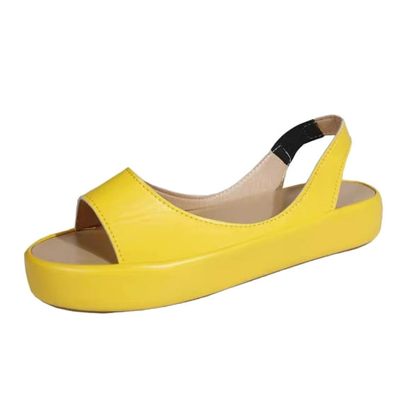 Anuirheih Women's Solid Color Comfortable Slippers Fish Mouth Shoes Casual Sandals Sandals Women (Yellow)