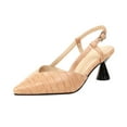 thumbnail image 1 of Anuirheih Women's Solid Pointed Toe Buckle Slingback Ankle Strap Leather High Heel Pumps Shoes(Beige）, 1 of 6