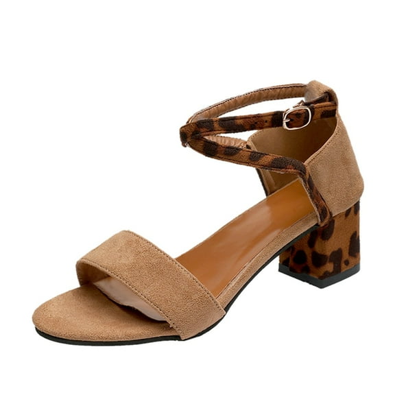 Anuirheih Women's Strappy Chunky Heeled Sandals Round Toe Block Heel Mules Heels(Khaki)