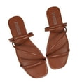 thumbnail image 1 of Anuirheih Women's Strappy Slide Sandals Rhinestone Open Toe Flat Sandals Slip On Casual Summer Beach Sandals(Brown), 1 of 7