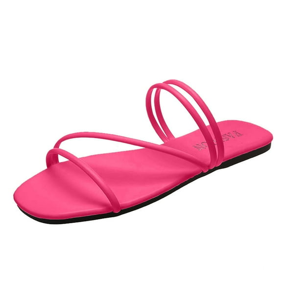 Anuirheih Women's Strappy Slide Sandals Rhinestone Open Toe Flat Sandals Slip On Casual Summer Beach Sandals(Hot Pink)