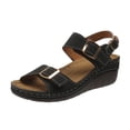 thumbnail image 1 of Anuirheih Women's Summer Fashion Casual Comfortable Sandals Solid Color Platform Wedge Metal Buckle Sandals Sandals Women Clearance(Black), 1 of 8