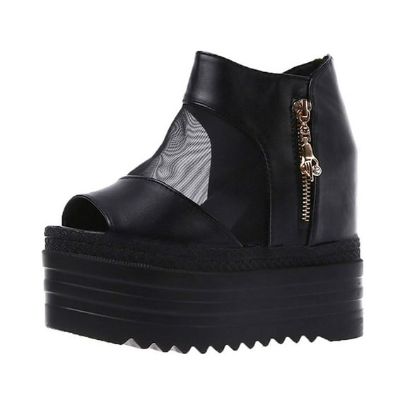 Anuirheih Women's Summer Fish Mouth Sandals Breathable Thick-soled Mesh Shoes Roman Shoes Sandals Women (Black)