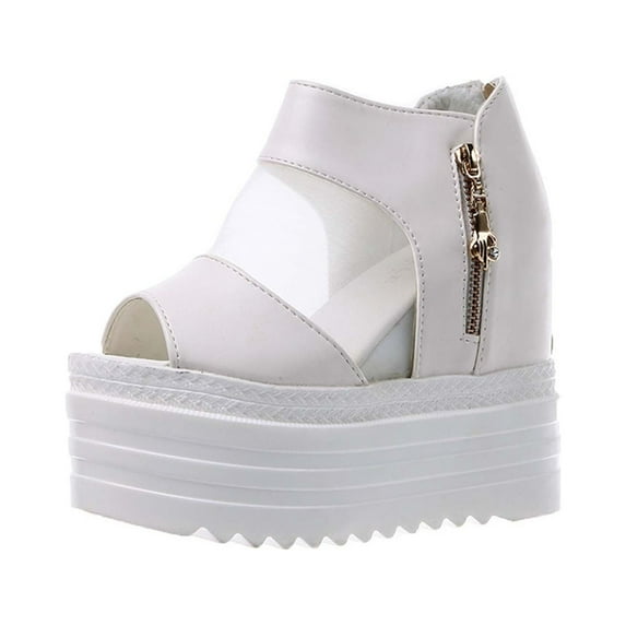 Anuirheih Women's Summer Fish Mouth Sandals Breathable Thick-soled Mesh Shoes Roman Shoes Sandals Women (White)