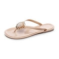 thumbnail image 1 of Anuirheih Women's Summer Jeweled Rhinestone T-Strap Flat Sandals Beach Flip Flop Shoes Sandals Women (Khaki), 1 of 3