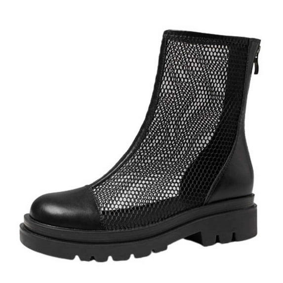 Anuirheih Women's Summer Mesh Booties 5CM Thick Bottom Mesh Back Zipper Sandals Sandals Women (Black)