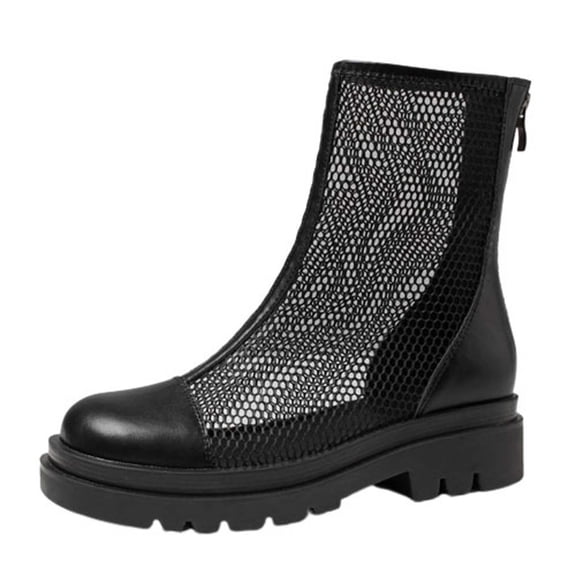 Anuirheih Women's Summer Mesh Booties 5CM Thick Bottom Mesh Back Zipper Sandals Sandals Women (Black)