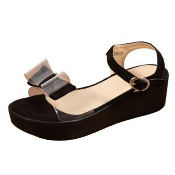 Anuirheih Women's Summer Sandals Fashion Bow Beach Shoes Sandals Women (Black)