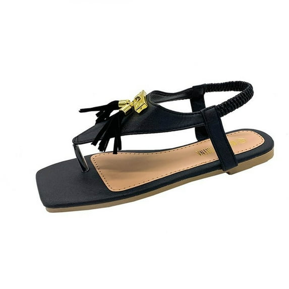 Anuirheih Women's Summer Sandals Fashion Casual Open Head Clip Toe Flat Beach Slippers Sandals Women (Black)