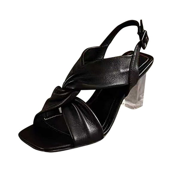 Anuirheih Women's Summer Sandals Fashion Open-toe Strap High Heels Sandals Women (Black)