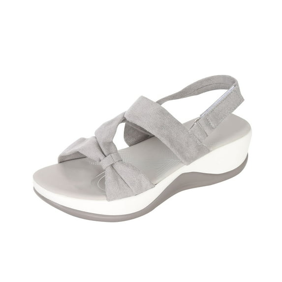 Anuirheih Women's Wedge Heels Sandals with Arch Support, Open Toe Buckle Ankle Strap Summer Thick Soled Shoes, Gifts for Women Wife Girlfriend Mom(Cloth, Gray)