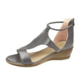 thumbnail image 1 of Anuirheih Women's Wedge Heels Sandals, Leather Open Toe Buckle Ankle Strap Summer Thick Soled Shoes, Gifts for Women Wife Girlfriend Mom(Retro,Gray), 1 of 4