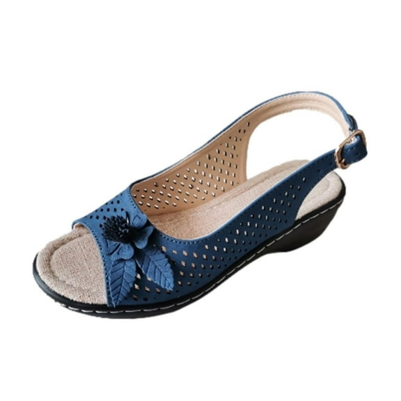 Anuirheih Women's Wedge Heels Sandals, Open Toe Buckle Ankle Strap Summer Thick Soled Shoes, Gifts for Women Wife Girlfriend Mom(Blue）