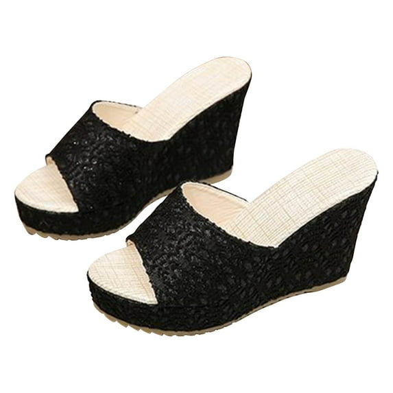 Anuirheih Women's Wedge Sandals Fashion Open Toe Sandals Sandals Women (Black)