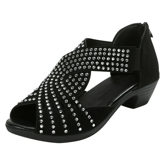 Anuirheih Womens Chunky Low Heel Fish Mouth Sandals Back Zipper Comfort Cutout Open Toe Non-slip Sandals for Beach Dressy Party Dress(Black)