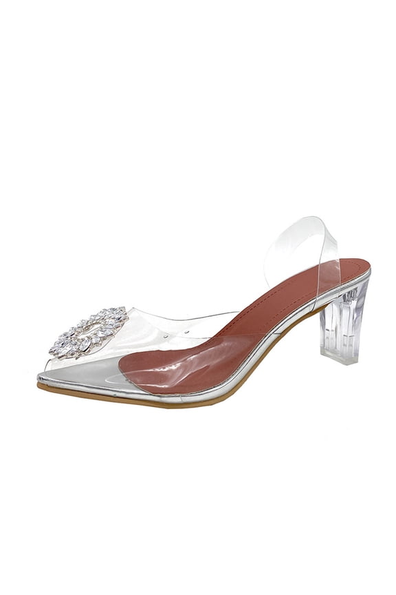 Anuirheih Womens Clear Heels Sandals Transparent Heel Slippers Backless Open Toe Slip on Heeled Mules(White)