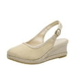 thumbnail image 1 of Anuirheih Womens Closed Toe Wedges Shoes Slingback Mid Heel Canvas Dress Sandals(Beige）, 1 of 8