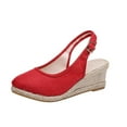 thumbnail image 1 of Anuirheih Womens Closed Toe Wedges Shoes Slingback Mid Heel Canvas Dress Sandals(Red）, 1 of 9