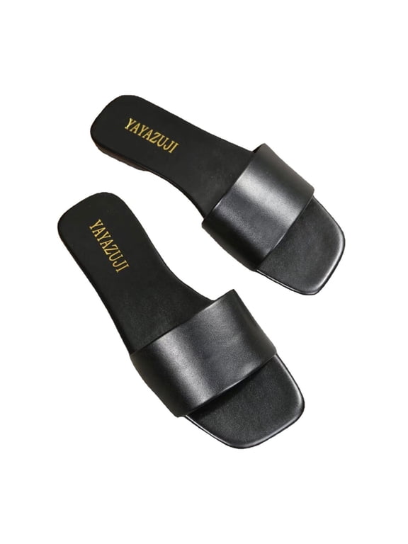 Womens Flat Sandals Open Toe Slip On Slides Casual Beach Sandals Slippers for Summer(Black)