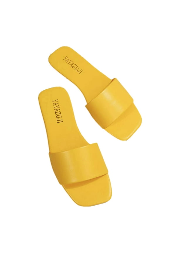 Anuirheih Womens Flat Sandals Open Toe Slip On Slides Casual Beach Sandals Slippers for Summer(Yellow)