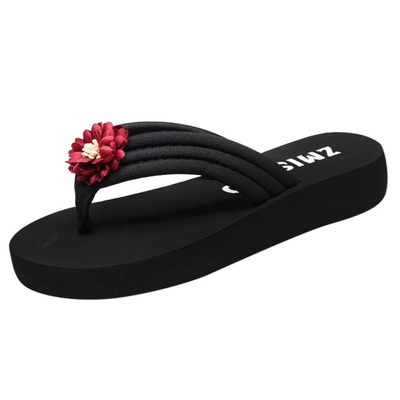 Anuirheih Womens Flip Flops Wedges Sandals for Women Wedge Flip Flops Comfort Chunky Thong Sandals Wedge Heels for Women(Red)