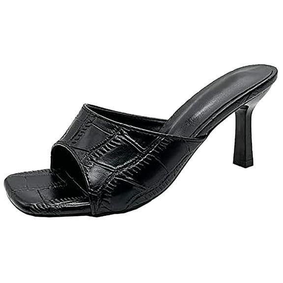 Anuirheih Womens Heels Sandals Heel Slippers Backless Open Toe Slip on Heeled Mules(Black)
