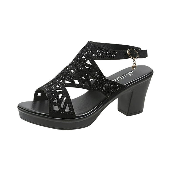 Anuirheih Womens Heels Sandals, Open Toe Thick Heel Casual Sandals Buckle Strap Women Dress Shoes for Women Outdoor(Career Style,Black)