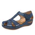 thumbnail image 1 of Anuirheih Womens Sandals Wedge Heel Shoes, Closed Toe Comfortable Ankle Strap Summer Embroidered Sandals Casual Outdoor Wedges(Blue), 1 of 2