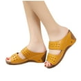 thumbnail image 1 of Anuirheih Womens Wedge SIides Sandals Thick Open Toe Slip On Elastic Band Wedges Shoes(Yellow), 1 of 5