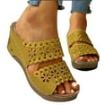 thumbnail image 1 of Anuirheih Womens Wedge SIides Sandals with Embroidered Hollow Open Toe Slip on Lightweight Wedges Roman Slippers(Yellow), 1 of 3