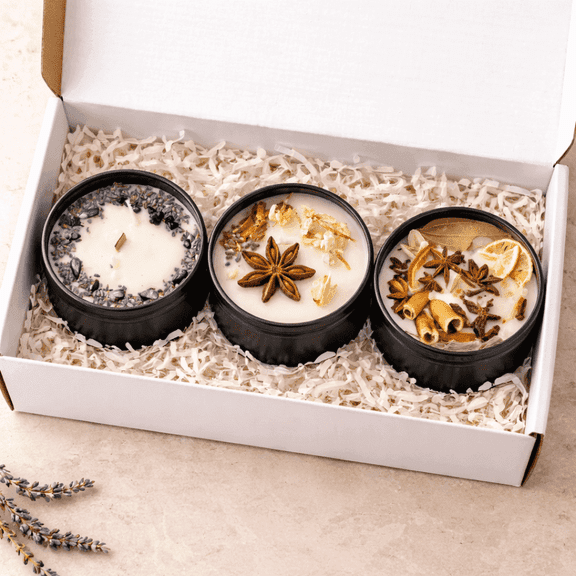 Anuna Essentials 4oz Scented Soy Candle Gift Set, Crystal & Botanical Infused (3-Count)