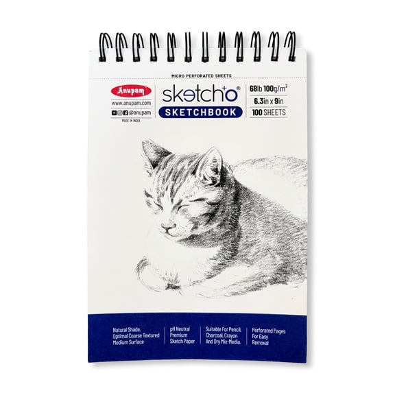 Anupam Sketch-O Sketchbook A5 | 100 Sheet 200 Pages | 100GSM | Top Spiral-Bound Sketchpad for Artists for Marker Colored Pencil Charcoal