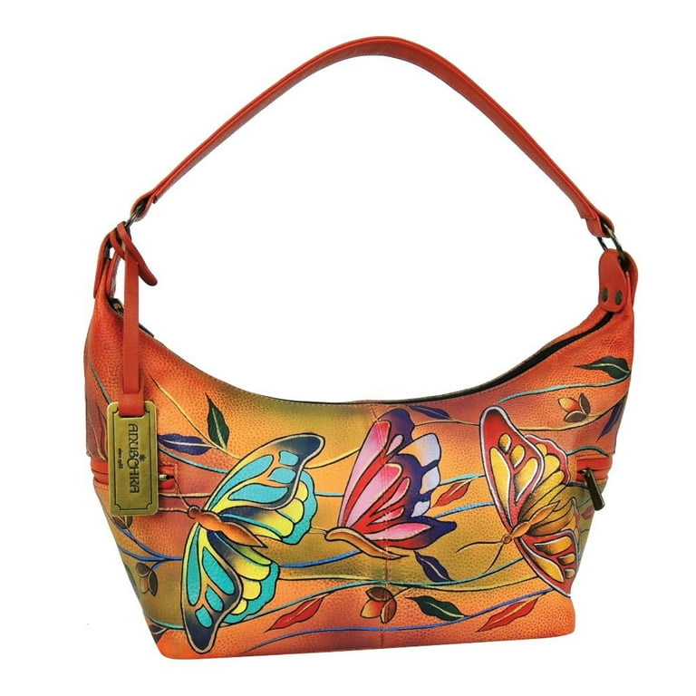 Anuschka Leather Women s Medium Top Zip Hobo Handbag Angel Wings