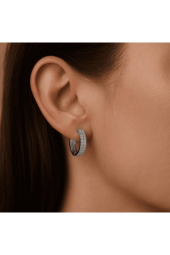 925 Sterling Silver 18K Gold Vermeil Petite Hoop Earrings for Women, Simulated Diamond Cubic Zirconia, 13.5mm Small Hoop Earrings