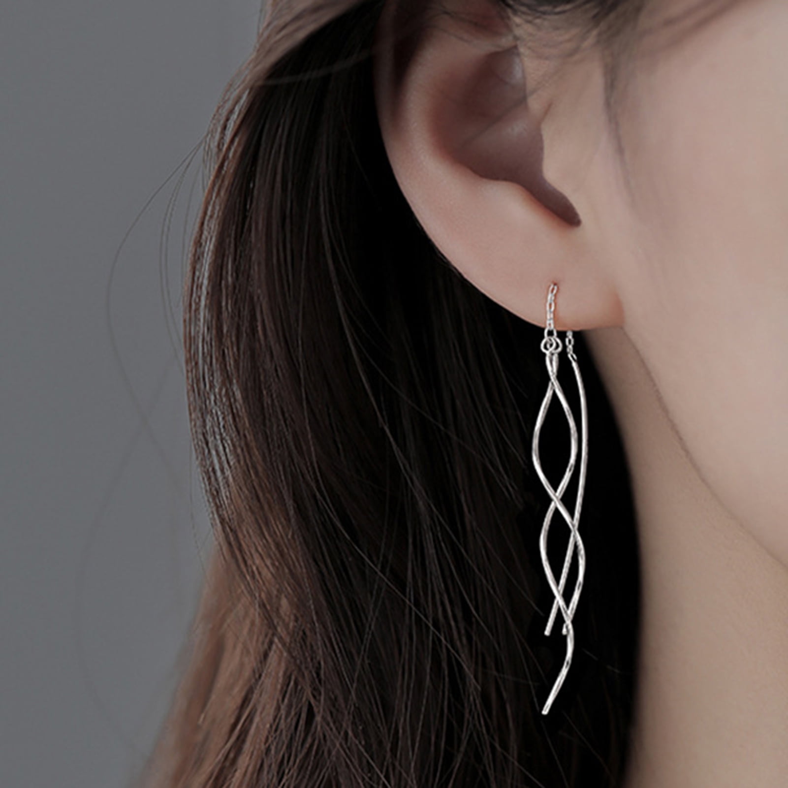 Lapis Lazuli Threader Earrings Long Wavy Sterling Silver Lapis Lazuli Threader Earrings Long Wavy Sterling Silver