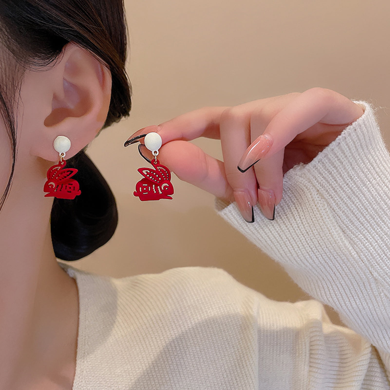 Anvazise 1 Pair Dangle Earrings Rabbit Decor Chinese Characters Romantic Auspicious Faux Pearls Ear Ornament Vintage Red Cutting Paper Clothing Acces 6be373e5 b1e7 4729 ae41 25aad1b19360.7fa9612a5fb782e91c1878a5df8e02bb