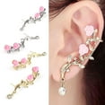 thumbnail image 1 of Anvazise 1 Pair Shining Rhinestones Piercing Ear Studs Rose Flower Branch Cuff Earrings Fashion Jewelry Silver, 1 of 13